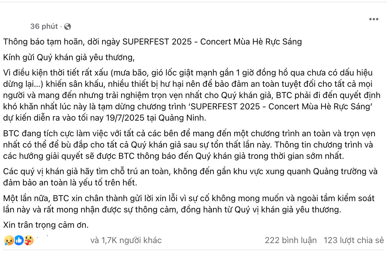 Concert quy tụ anh tài - chị đẹp sập sân khấu trước giờ G, bão lốc nguy hiểm khiến BTC phải đưa ra thông báo gấp!- Ảnh 5.