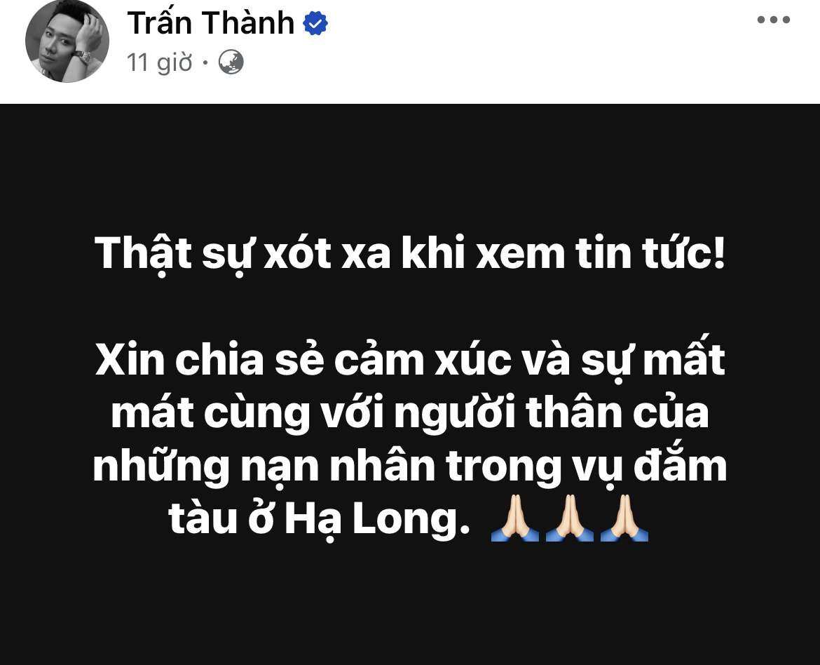 Dàn sao Việt gửi lời xin lỗi, chủ động hoãn sự kiện - cả showbiz lặng người xót xa khi nghe tin vụ lật tàu ở Hạ Long- Ảnh 3.