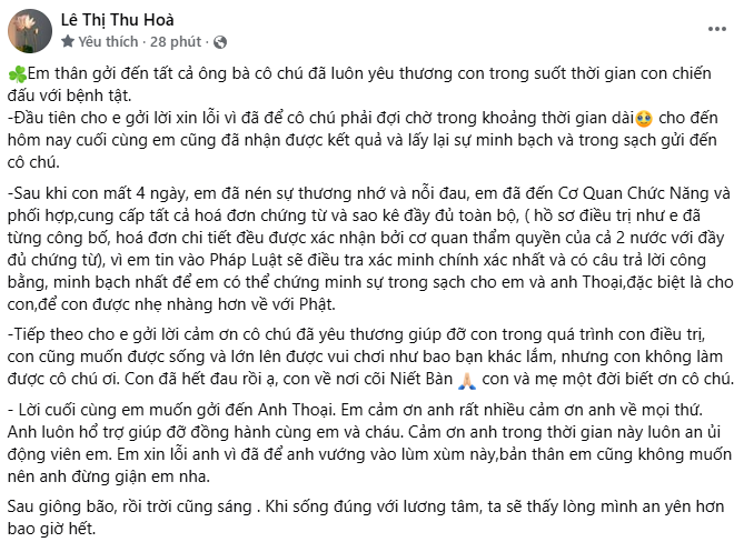 Lê Thị Thu Hoà nói đem toàn bộ sao kê đến công an sau 4 ngày con mất, xin lỗi Phạm Thoại- Ảnh 1.