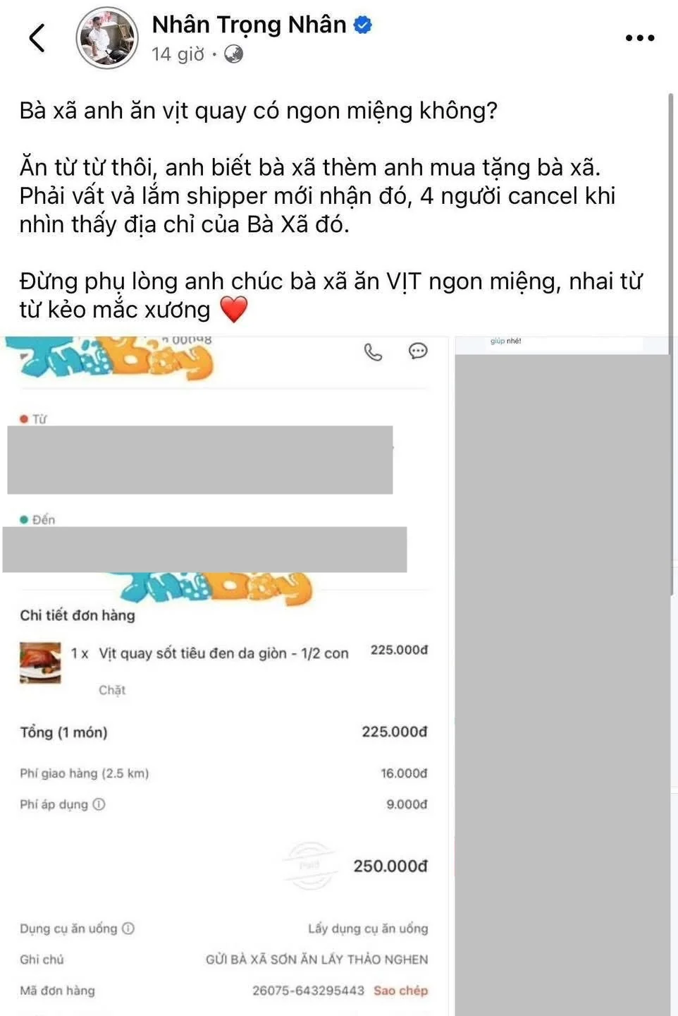 Diễn viên Trọng Nhân gửi 1/2 con vịt quay làm hoà với chủ tiệm bánh bò, netizen: Thân chưa mà giỡn vậy trời!- Ảnh 2.