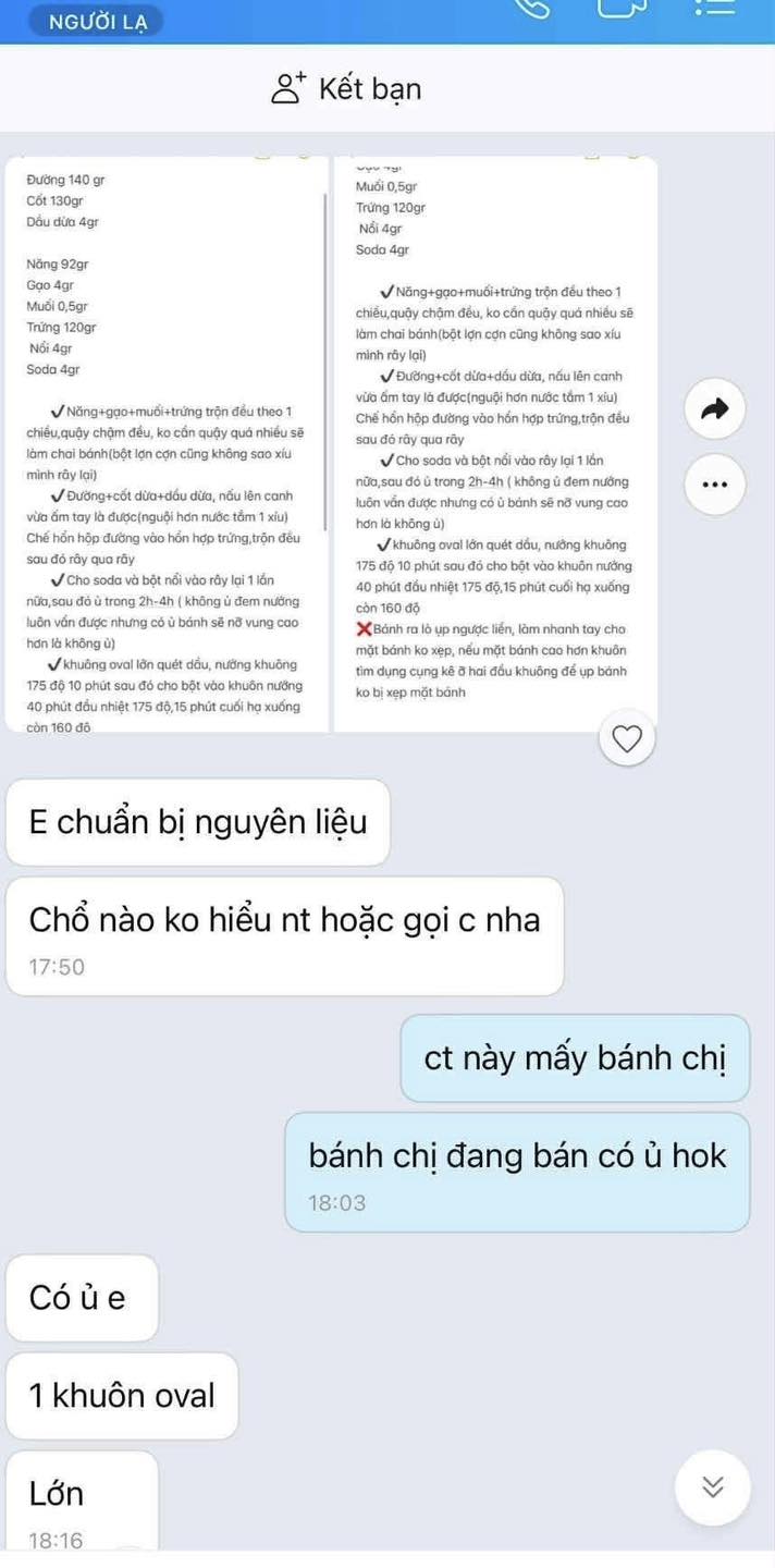 Vụ bán 2 trang công thức làm bánh bò giá 5 triệu, nhắn kèm