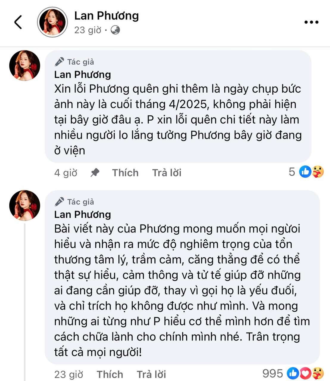 Diễn viên Lan Phương xin lỗi gấp về bức hình nhập viện cấp cứu- Ảnh 3.