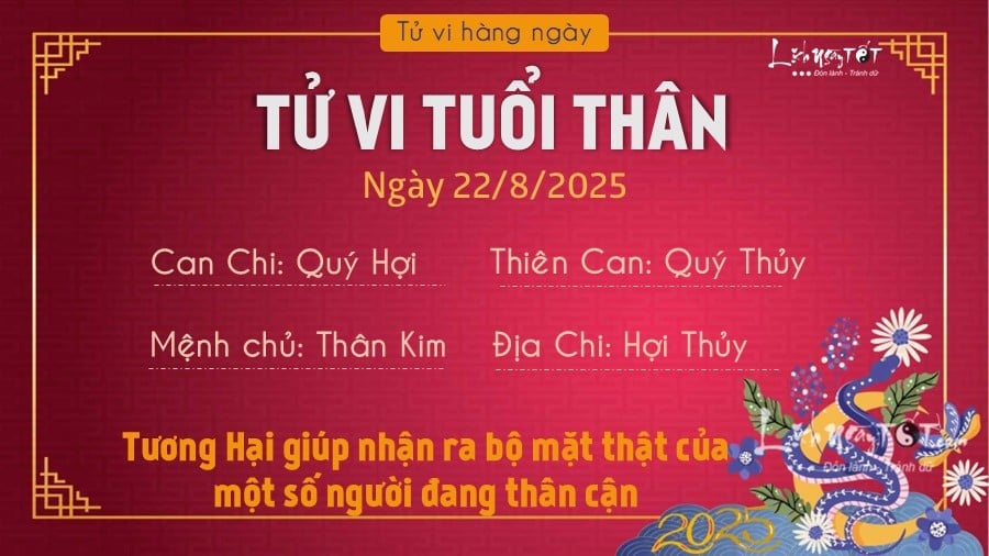 Tu vi hang ngay 22/8/2025 cua 12 con giap - Than