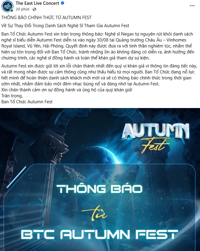 BTC Autumn Fest tại Hải Phòng: Negav tự nguyện rút khỏi danh sách biểu diễn- Ảnh 2.