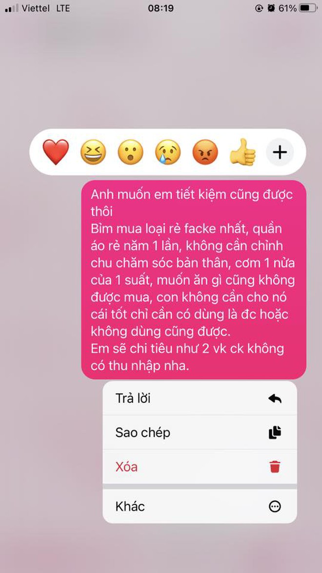 Chồng không cho đi làm, tiêu gì cũng bắt