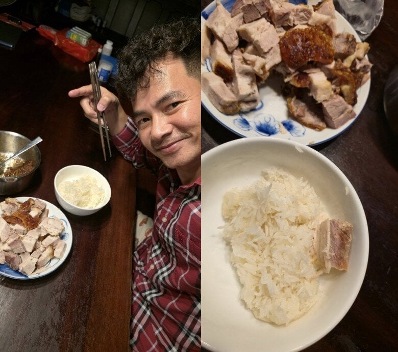 Nam nghệ sĩ hé lộ bữa ăn gồm cơm nguội và thịt quay.