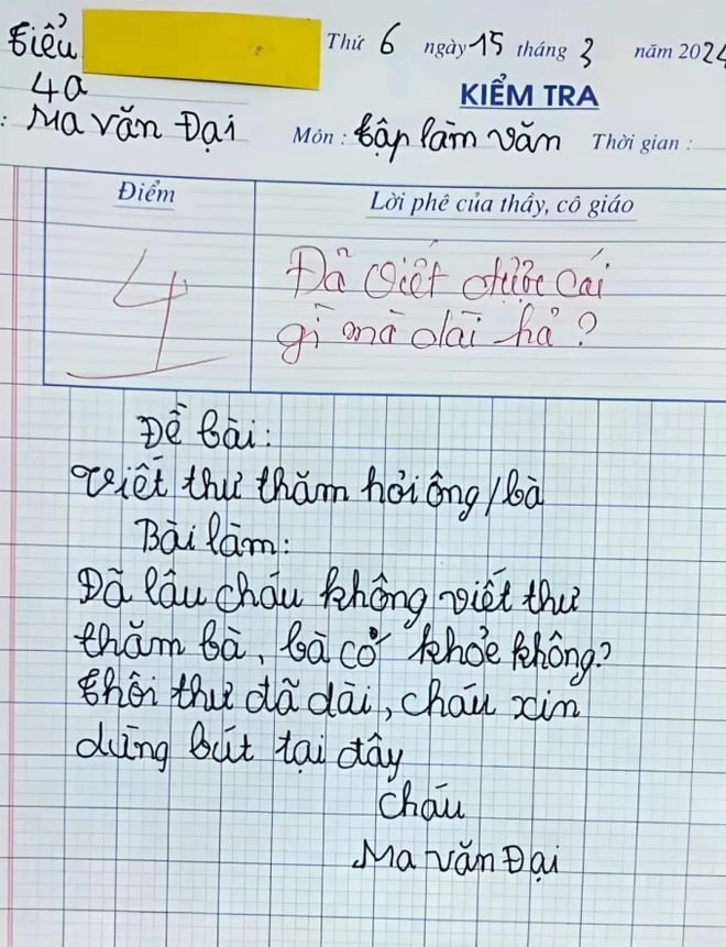 Bài văn viết thư hỏi thăm bà gây bão MXH, được 4 điểm nhưng dân mạng phán: 
