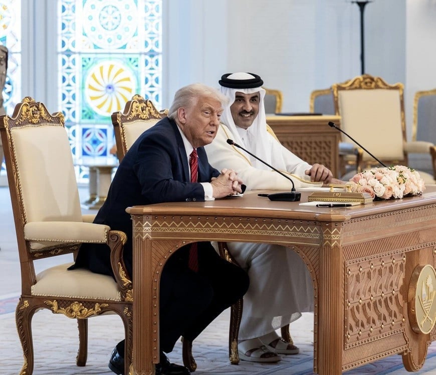 Tổng thống Mỹ và Tiểu vương của Qatar. Ảnh: White House and Potus Instagram