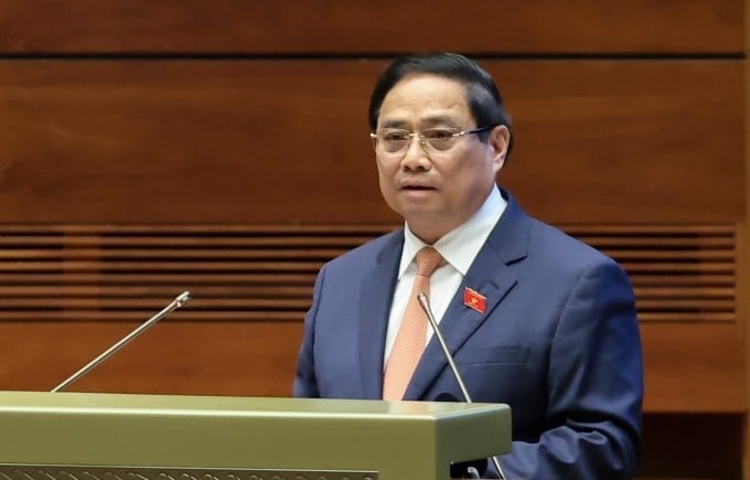 Thủ tướng Phạm Minh Chính phát biểu tại phiên họp Quốc hội sáng 20/10. Ảnh: VGP