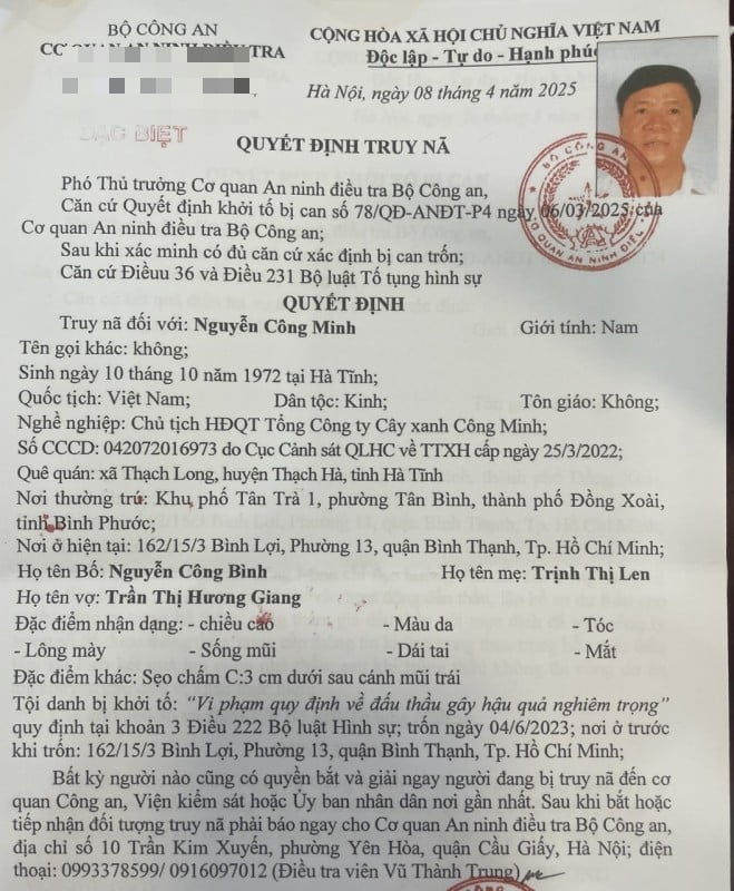 Truy nã Chủ tịch Công ty Cây xanh Công Minh và những thiệt hại hàng trăm tỉ đồng - Ảnh 1.
