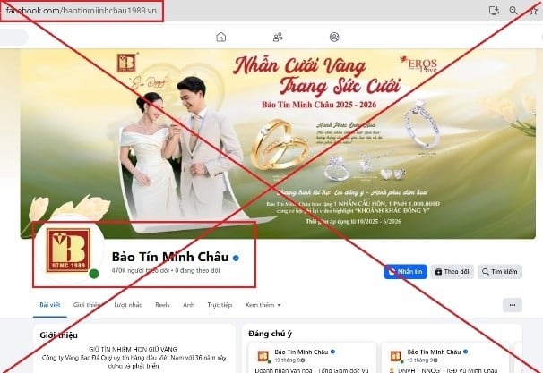 Trang Facebook giả mạo thương hiệu Bảo Tín Minh Châu. Ảnh: CQCA