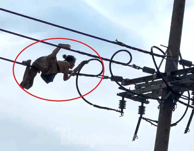 Người phụ nữ ‘diễn xiếc’ bò trên dây điện ở TPHCM